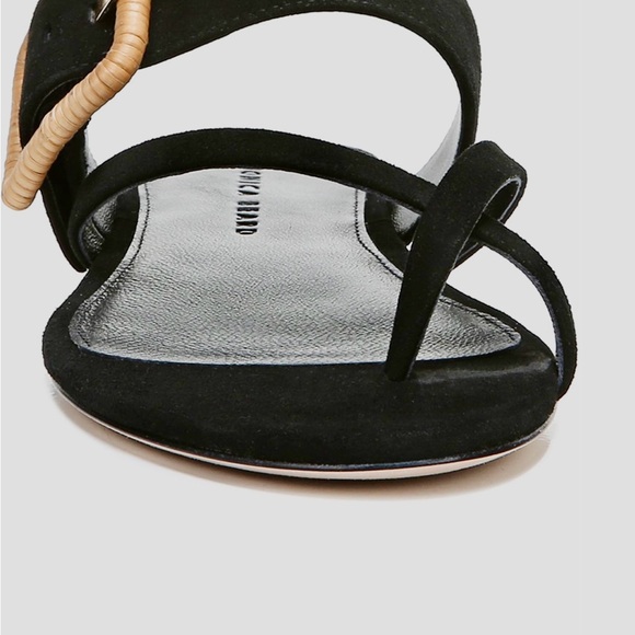 Veronica Beard Salva Black Suede Sandals with Tan Buckle - Picture 5 of 9